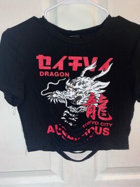 SHEIN Black Dragon Graphic Cropped Tee